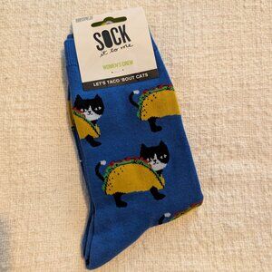 Sock It To Me Blue Socks Yellow Taco Black Cat Crew Socks
